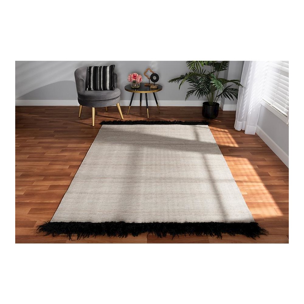 Dalston Modern and Contemporary Beige and Black Handwoven Wool Blend Area Rug. Picture 3