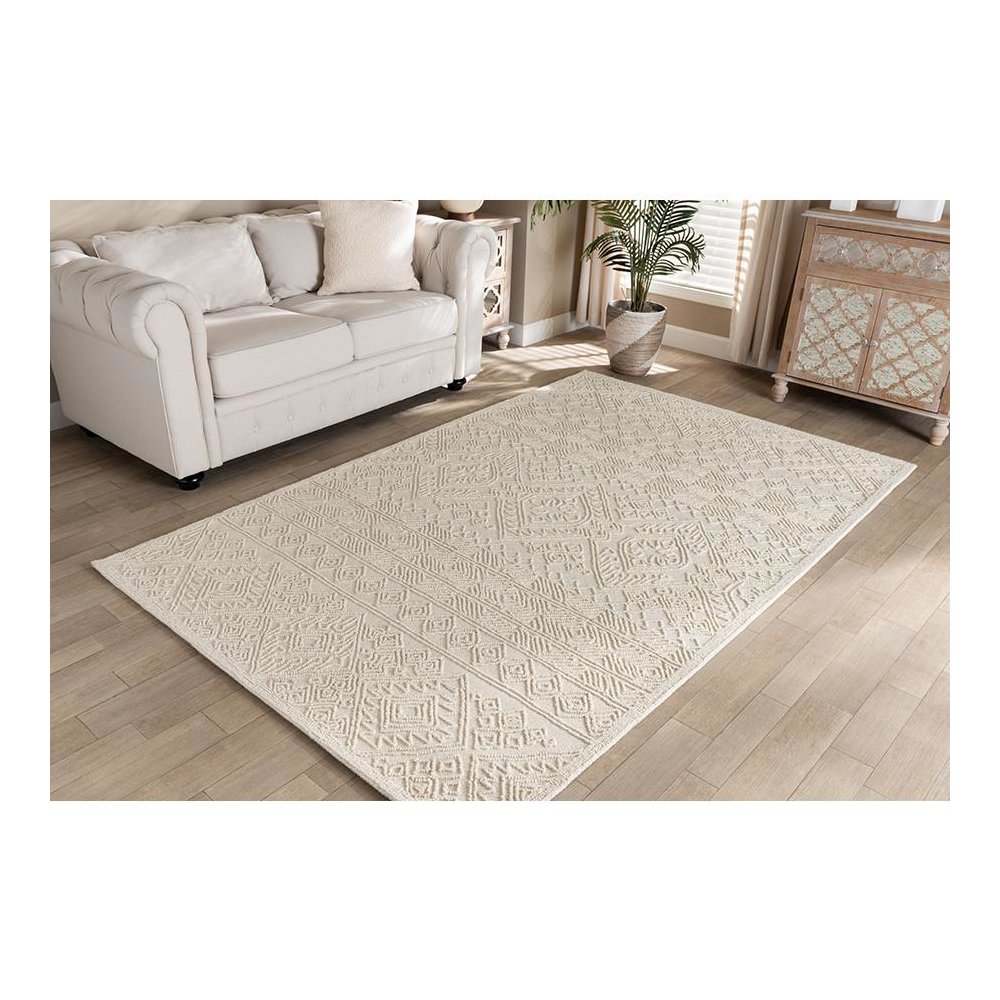 Baxton Studio Linwood Modern and Contemporary Ivory Hand-Tufted Wool Area Rug. Picture 3