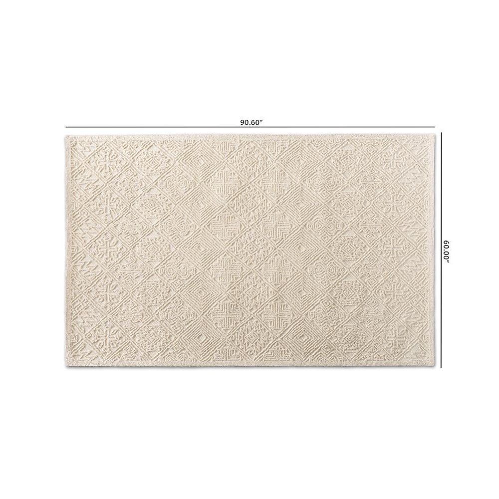 Baxton Studio Meltem Modern and Contemporary Ivory Handwoven Wool Area Rug. Picture 4