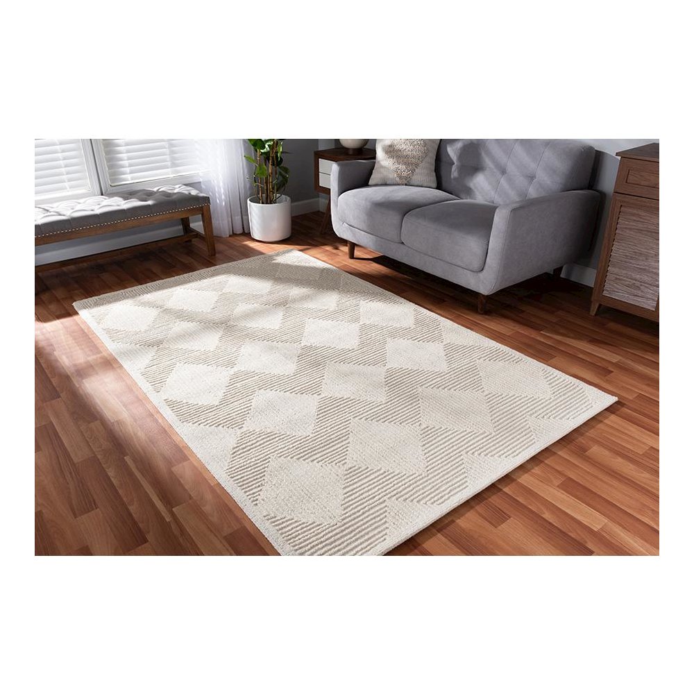 Baxton Studio Sovanna Modern and Contemporary Ivory Hand-Tufted Wool Area Rug. Picture 3
