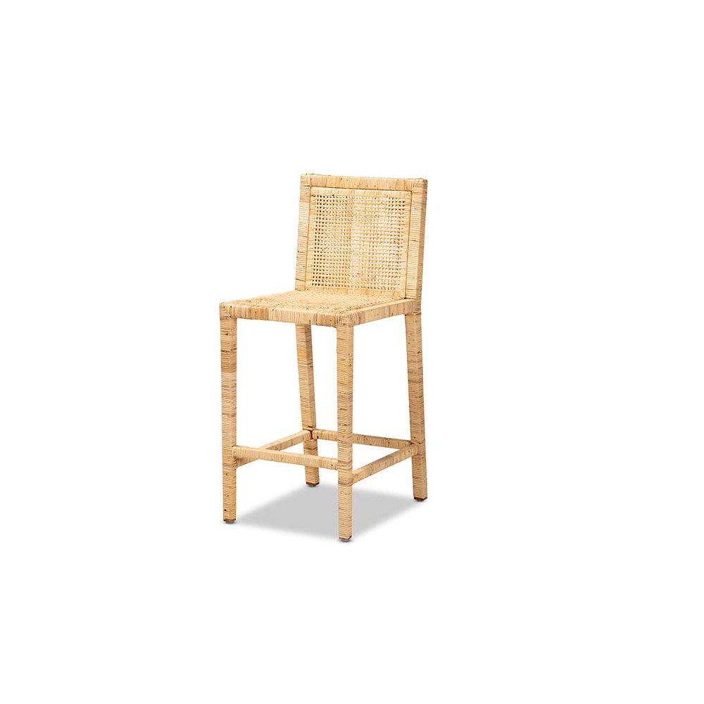 Sofia Modern and Contemporary Natural Finished Wood and Rattan Counter Stool. Picture 1