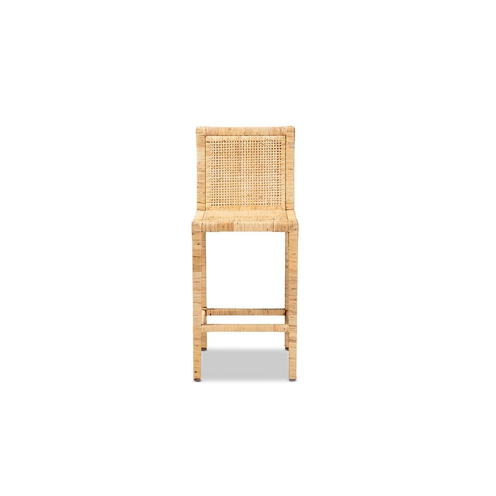 Sofia Modern and Contemporary Natural Finished Wood and Rattan Counter Stool. Picture 2