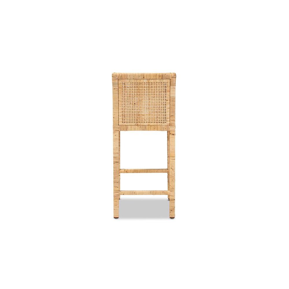 Sofia Modern and Contemporary Natural Finished Wood and Rattan Counter Stool. Picture 4