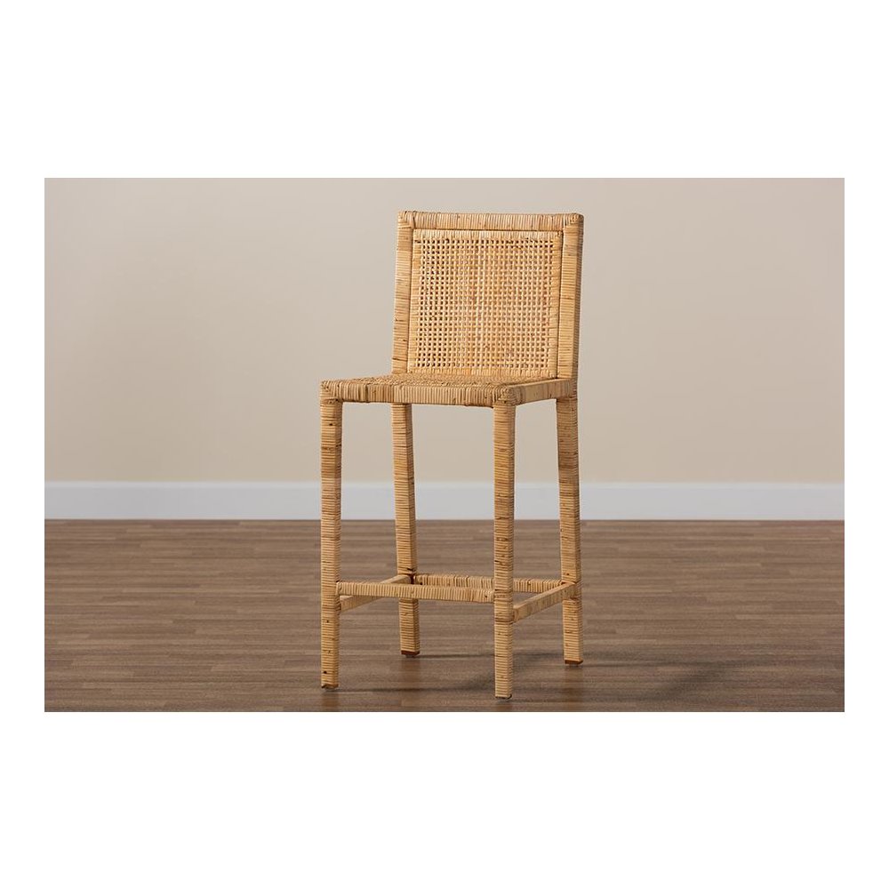 Sofia Modern and Contemporary Natural Finished Wood and Rattan Counter Stool. Picture 8