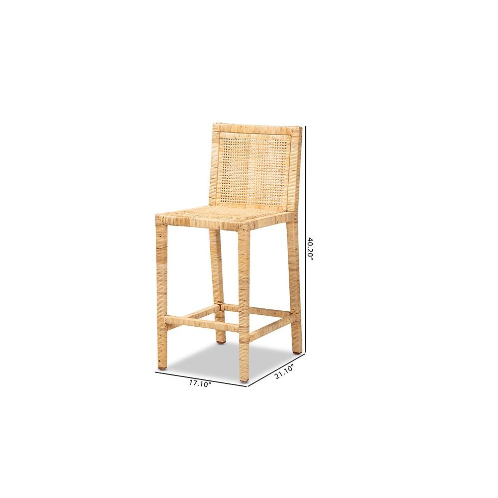 Sofia Modern and Contemporary Natural Finished Wood and Rattan Counter Stool. Picture 9