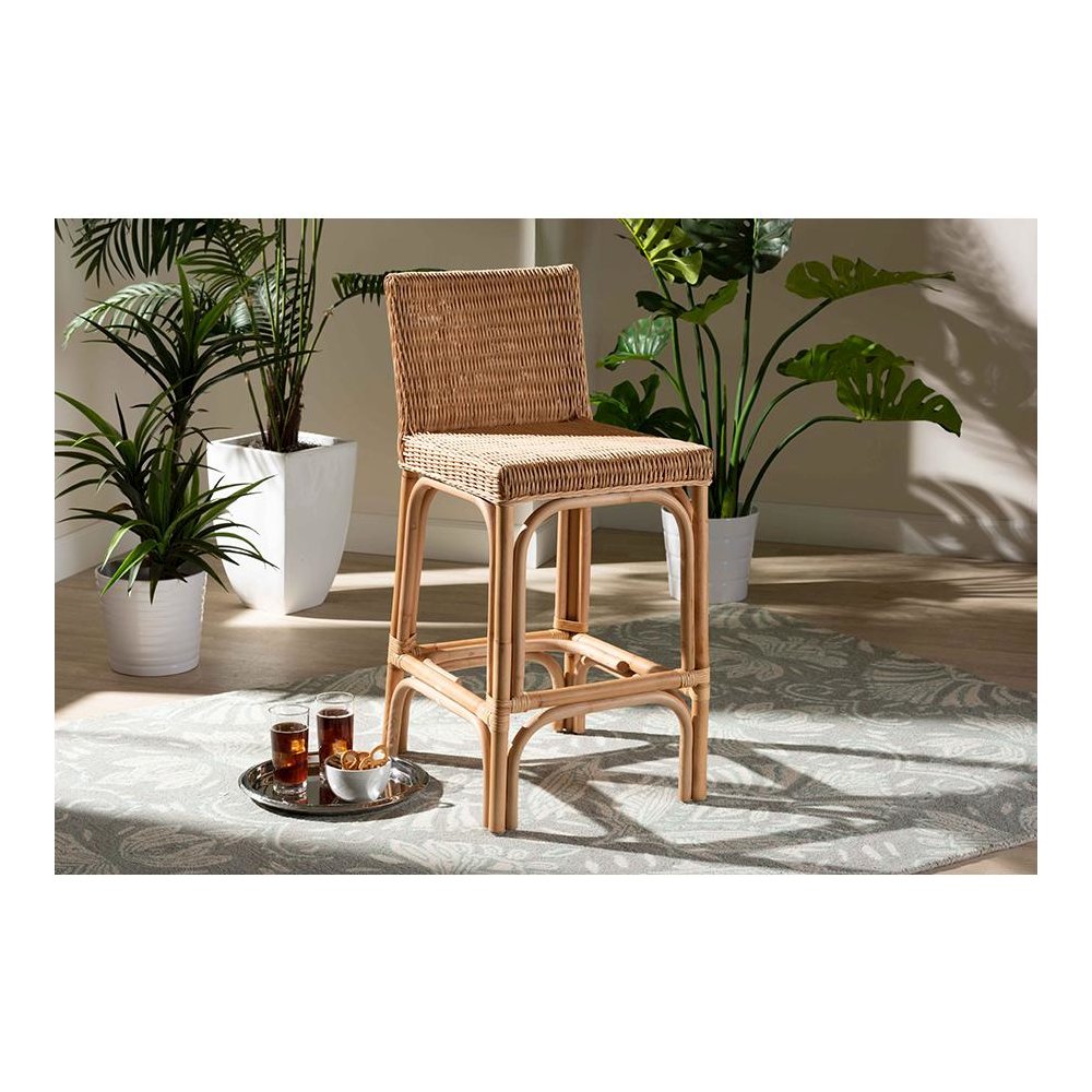 bali & pari Athena Modern and Contemporary Natural Finished Rattan Counter Stool. Picture 7