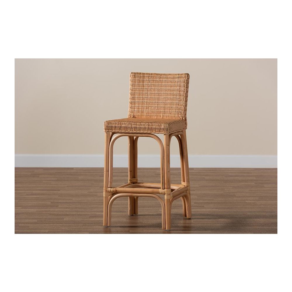 bali & pari Athena Modern and Contemporary Natural Finished Rattan Counter Stool. Picture 8
