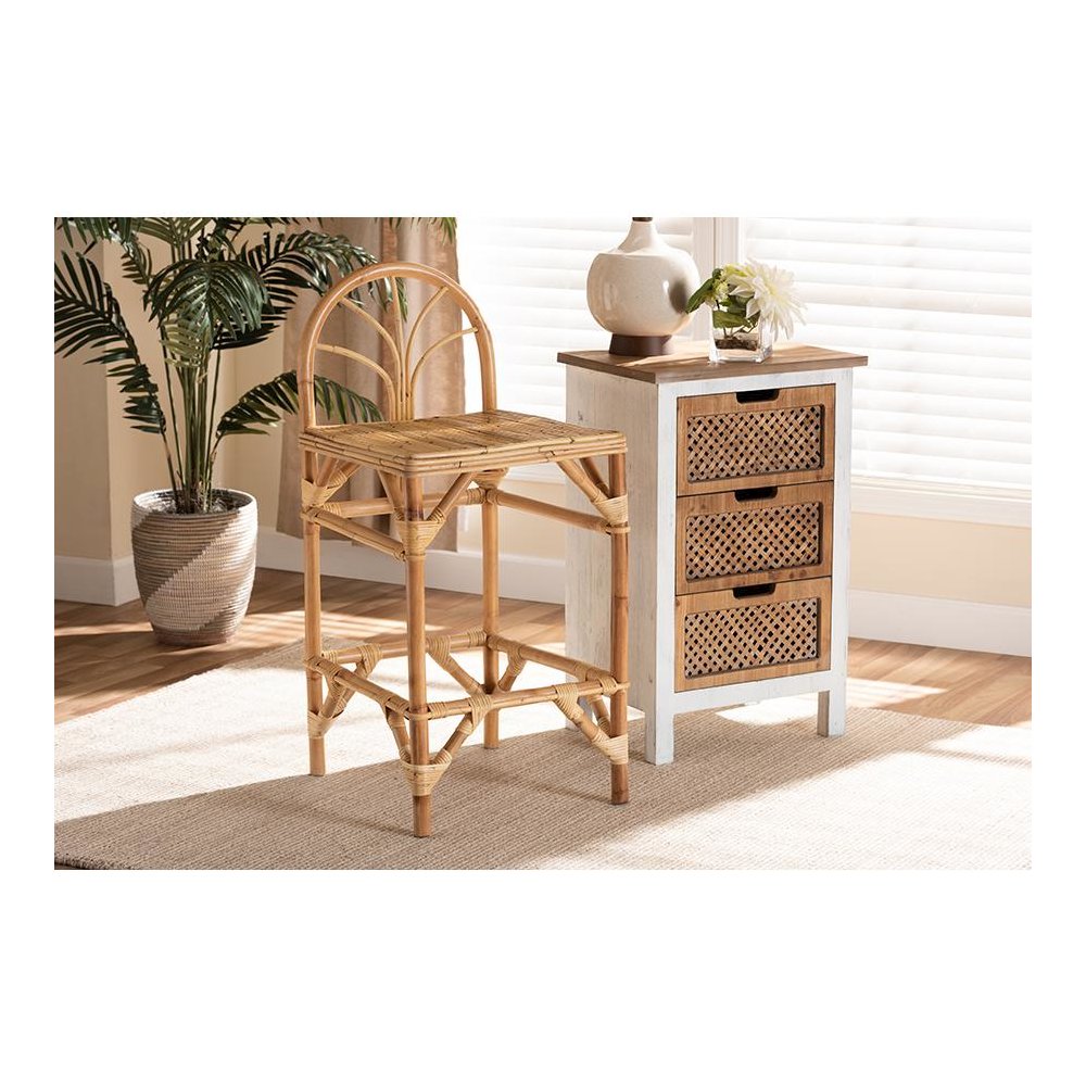Natural Finished Rattan Counter Stool. Picture 6