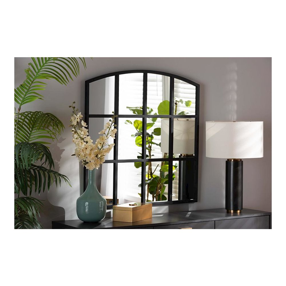 Barrington Modern and Contemporary Black Finished Metal Accent Wall Mirror. Picture 3