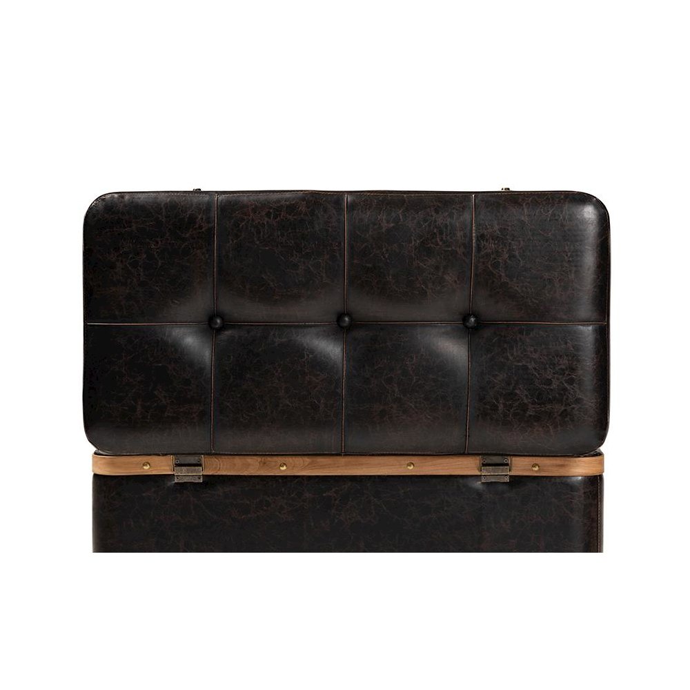 Leather Upholstered and Oak Brown Finished Wood Large Storage Ottoman. Picture 6