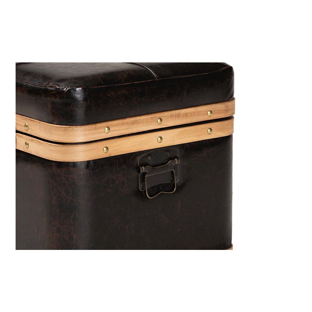 Leather Upholstered and Oak Brown Finished Wood Large Storage Ottoman. Picture 8