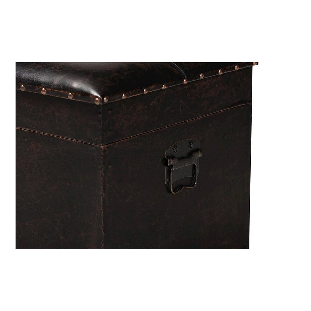 Leather Upholstered and Oak Brown Finished Wood Storage Ottoman. Picture 8