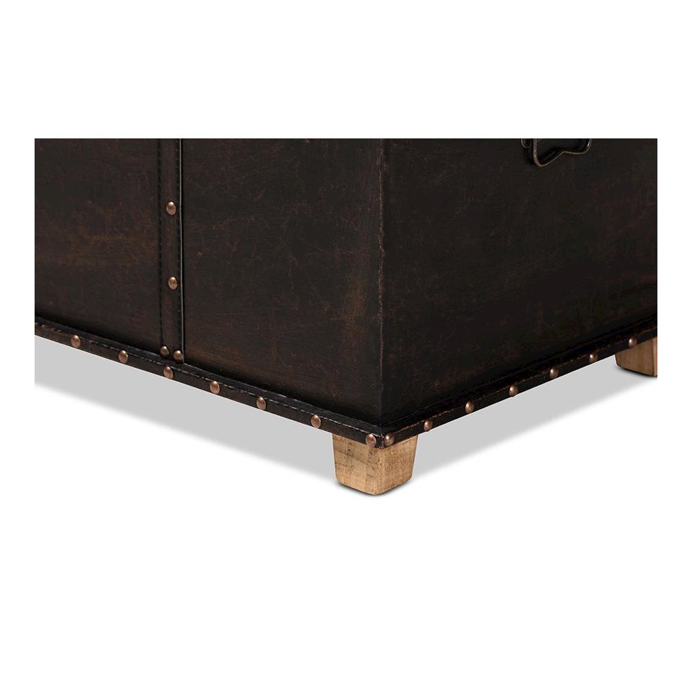 Leather Upholstered and Oak Brown Finished Wood Storage Ottoman. Picture 9