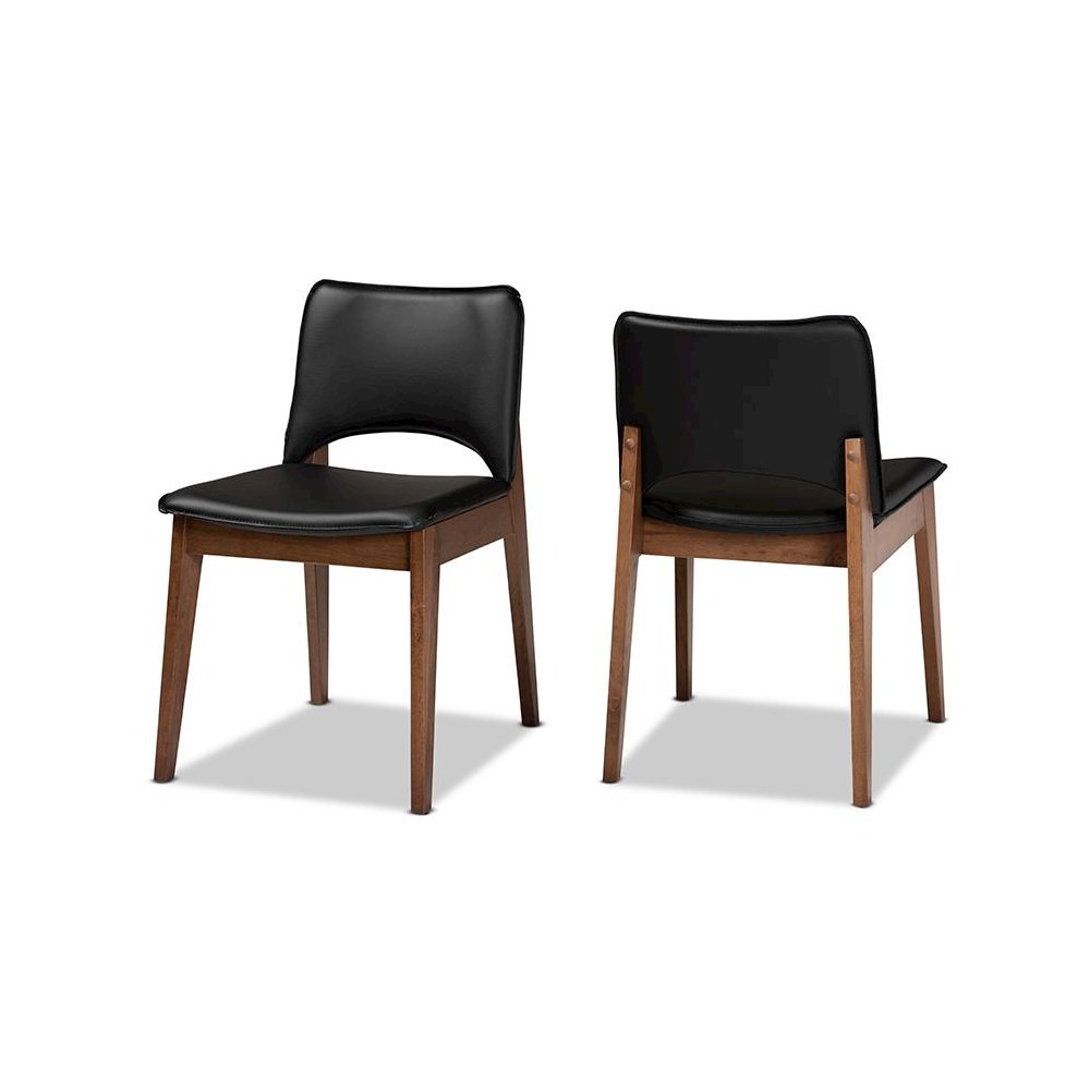 Leather Upholstered and Walnut Brown Finished Wood 2-Piece Dining Chair Set. Picture 1