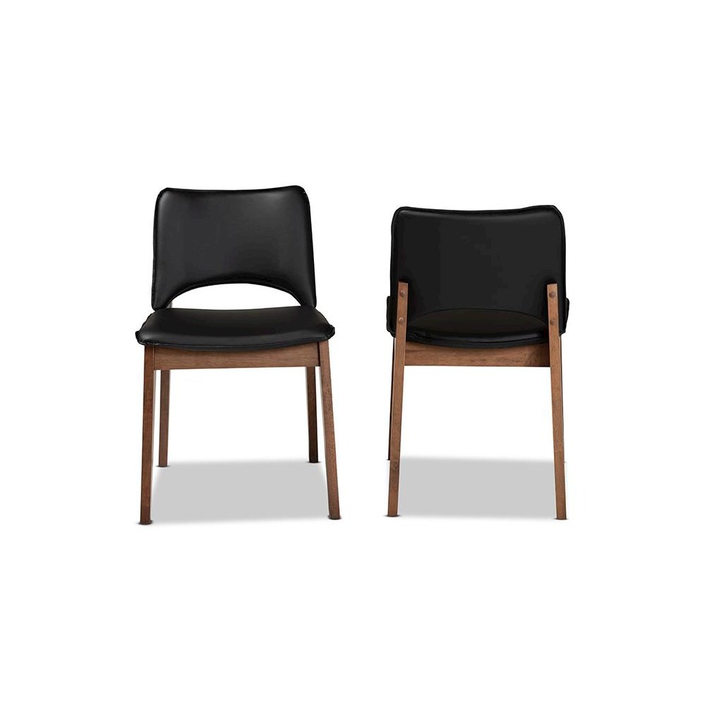 Leather Upholstered and Walnut Brown Finished Wood 2-Piece Dining Chair Set. Picture 2