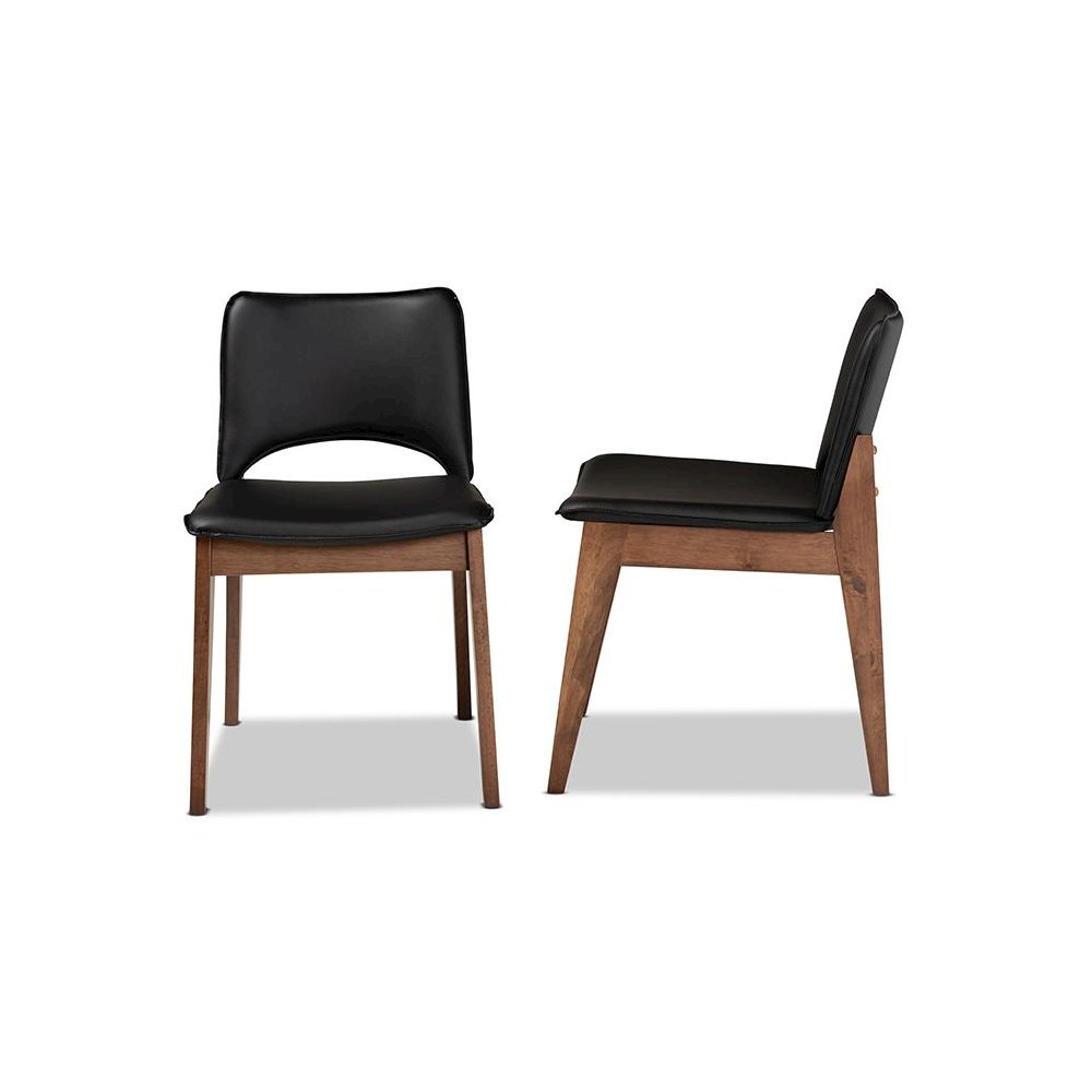 Leather Upholstered and Walnut Brown Finished Wood 2-Piece Dining Chair Set. Picture 3