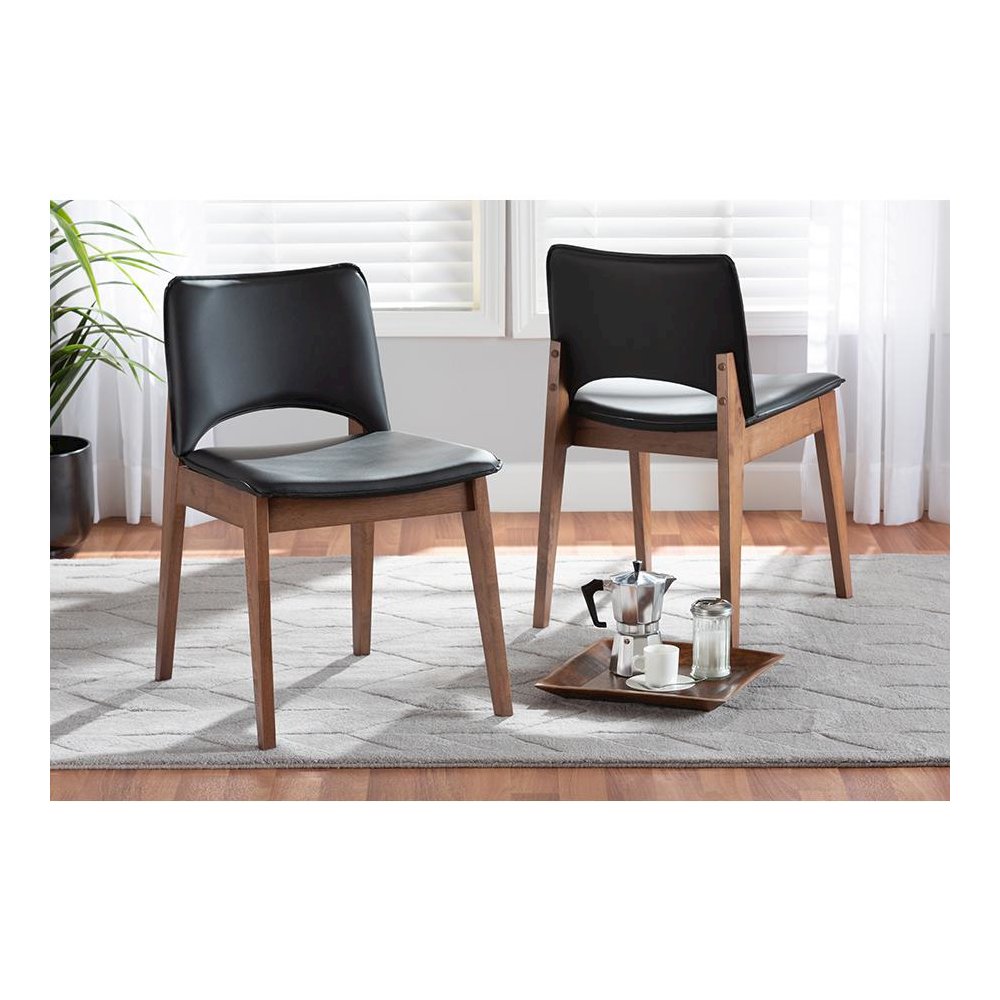 Leather Upholstered and Walnut Brown Finished Wood 2-Piece Dining Chair Set. Picture 6