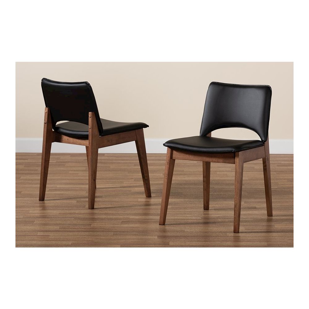 Leather Upholstered and Walnut Brown Finished Wood 2-Piece Dining Chair Set. Picture 7