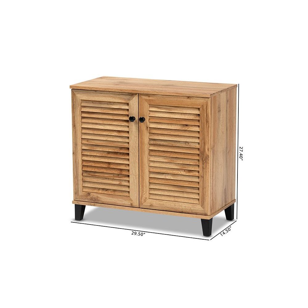 Oak Brown Finished Wood 2-Door Shoe Storage Cabinet. Picture 11