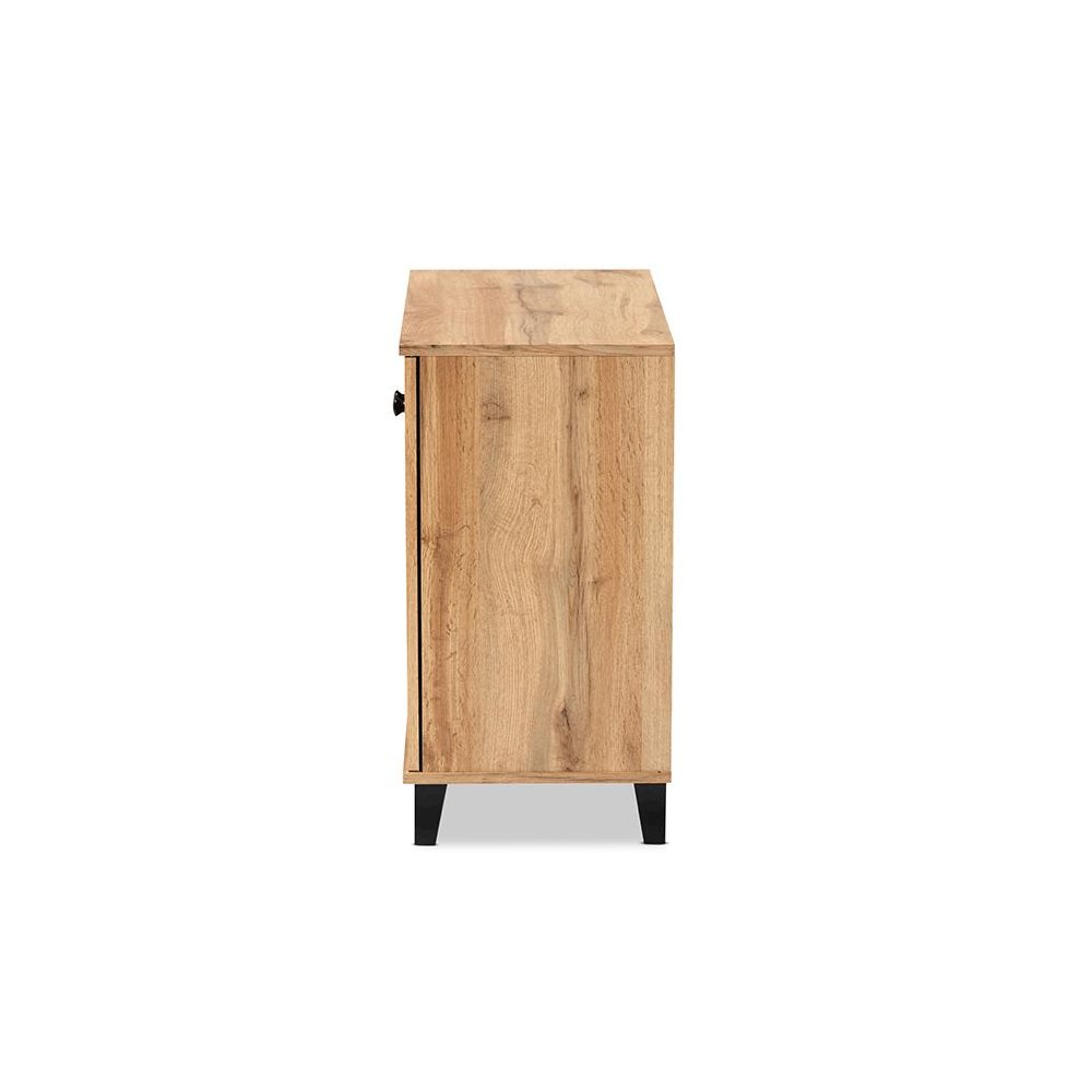 Oak Brown Finished Wood 2-Door Shoe Storage Cabinet. Picture 4