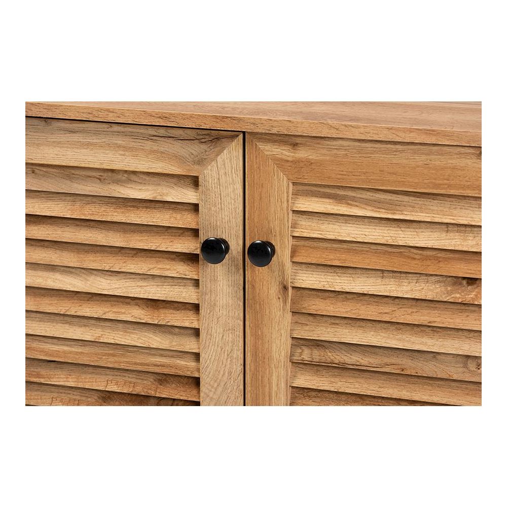 Oak Brown Finished Wood 2-Door Shoe Storage Cabinet. Picture 5