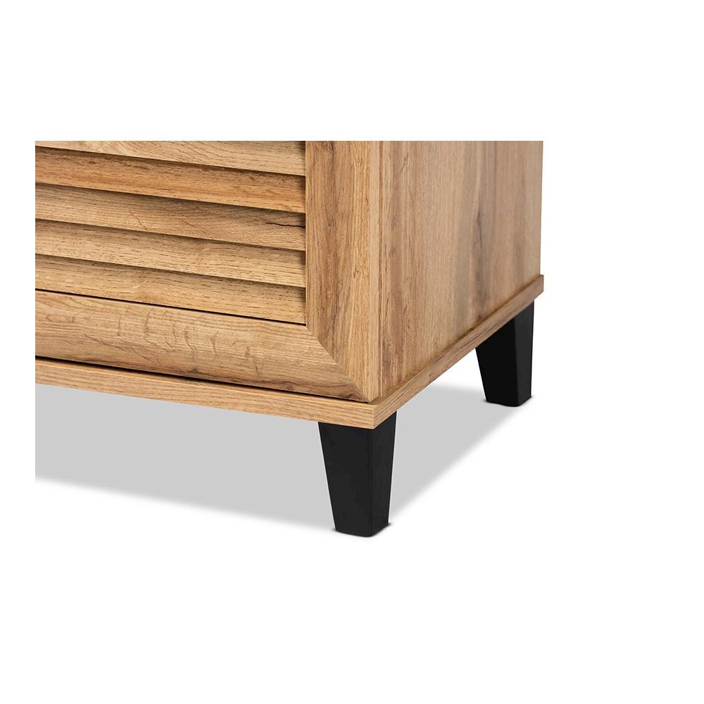 Oak Brown Finished Wood 2-Door Shoe Storage Cabinet. Picture 6