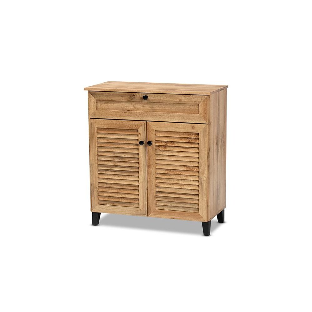 Oak Brown Finished Wood 1-Drawer Shoe Storage Cabinet. Picture 1