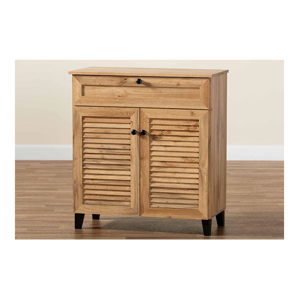 Oak Brown Finished Wood 1-Drawer Shoe Storage Cabinet. Picture 10