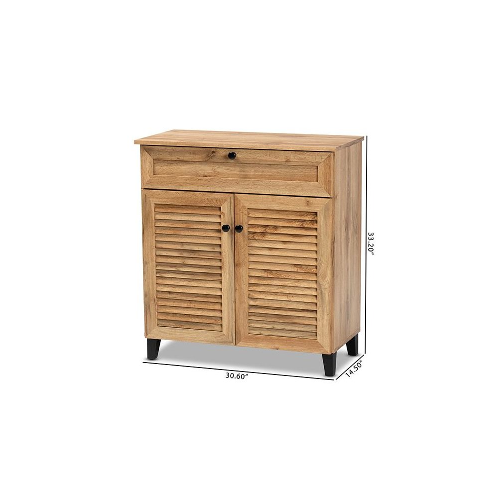 Oak Brown Finished Wood 1-Drawer Shoe Storage Cabinet. Picture 11