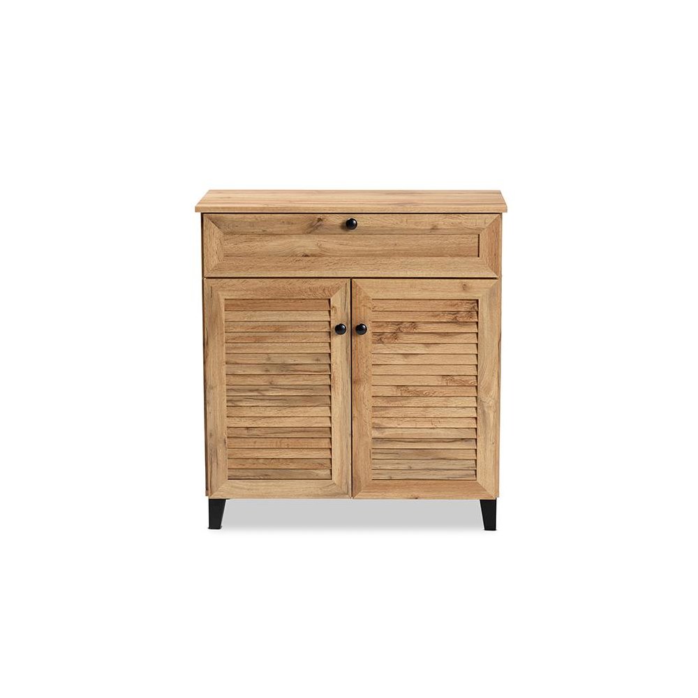 Oak Brown Finished Wood 1-Drawer Shoe Storage Cabinet. Picture 3
