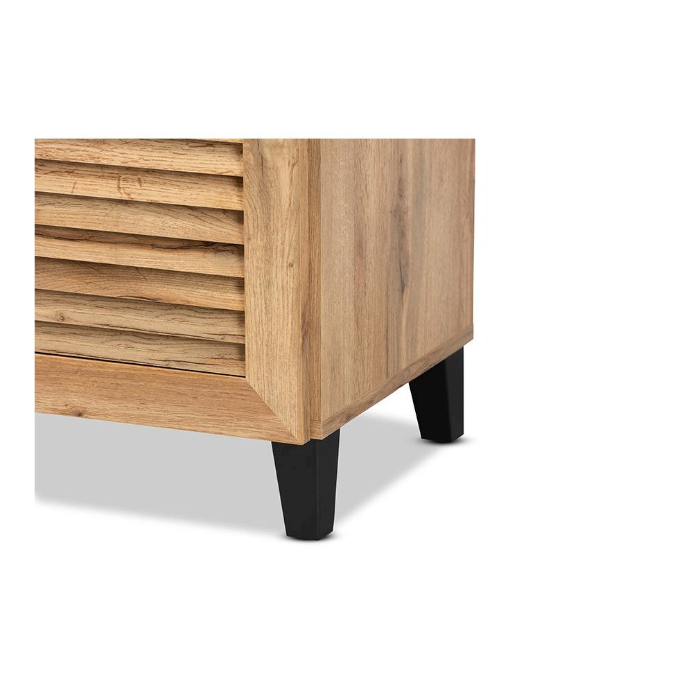 Oak Brown Finished Wood 1-Drawer Shoe Storage Cabinet. Picture 6