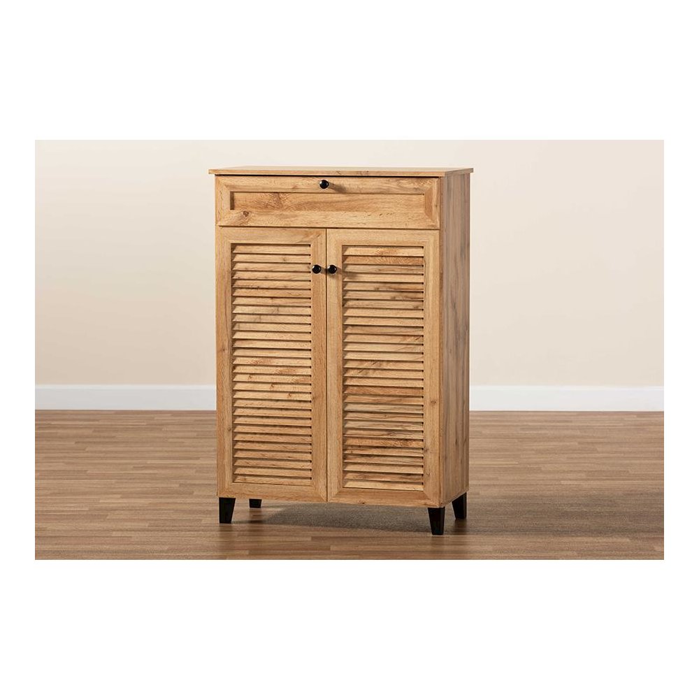 Oak Brown Finished Wood 5-Shelf Shoe Storage Cabinet. Picture 10