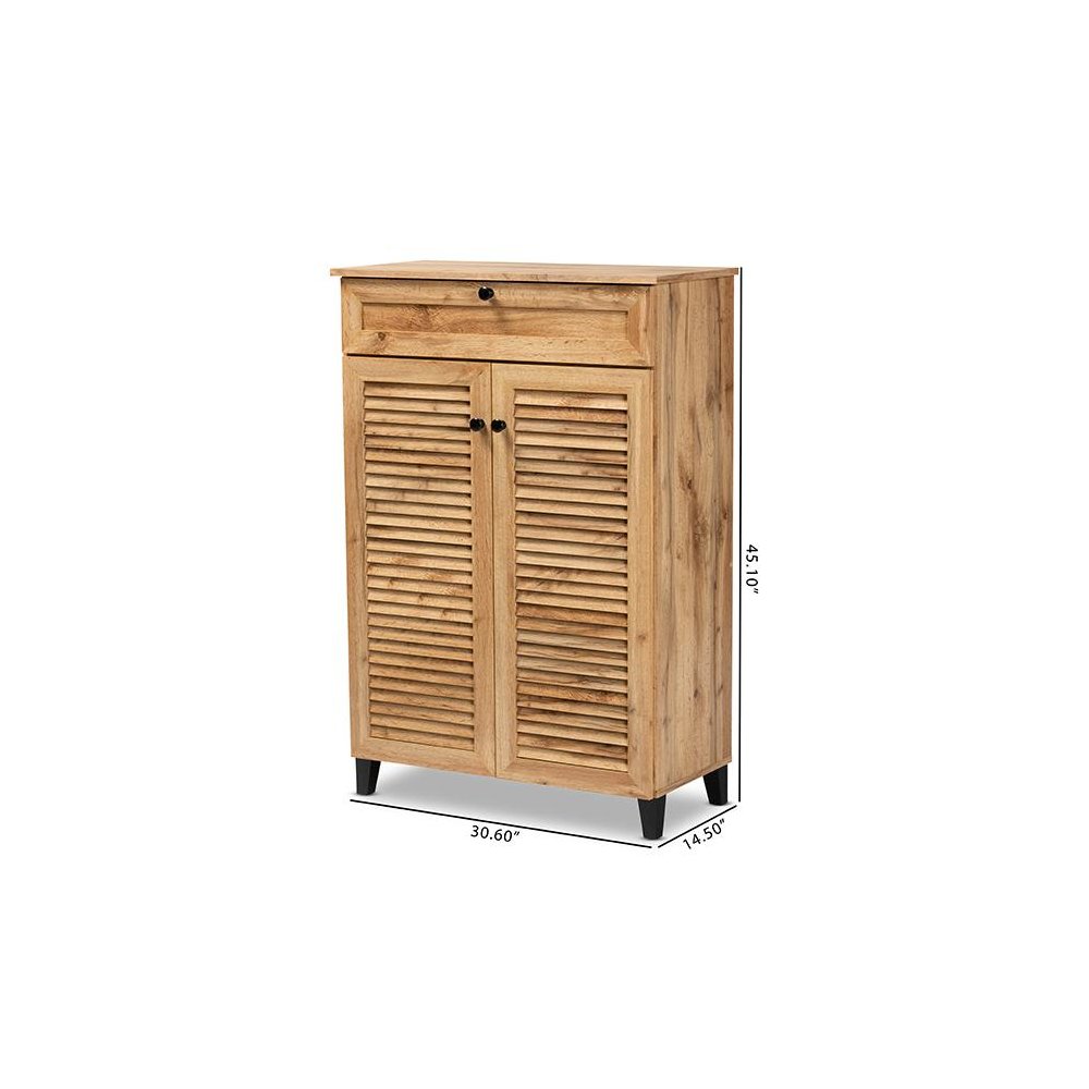 Oak Brown Finished Wood 5-Shelf Shoe Storage Cabinet. Picture 11