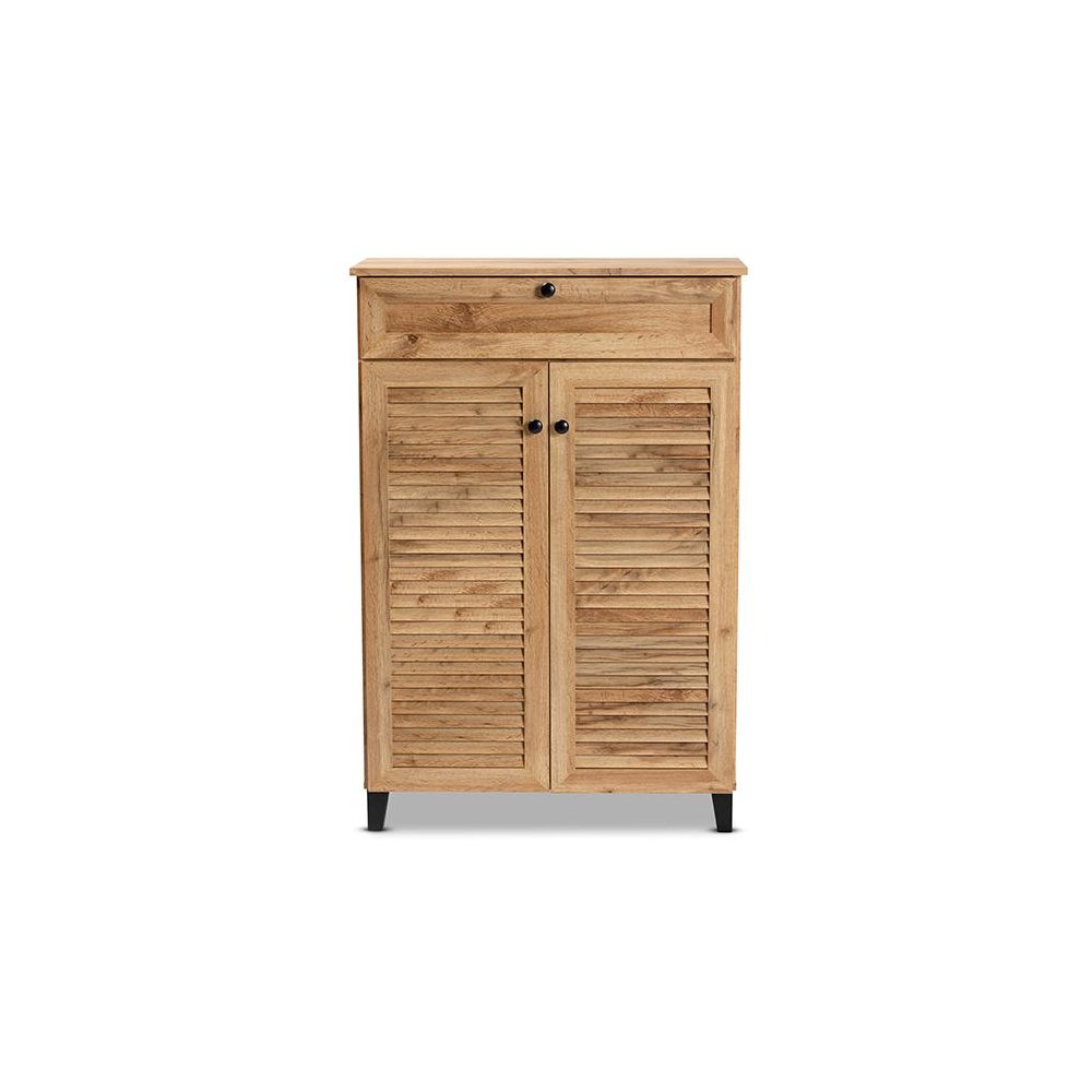 Oak Brown Finished Wood 5-Shelf Shoe Storage Cabinet. Picture 3