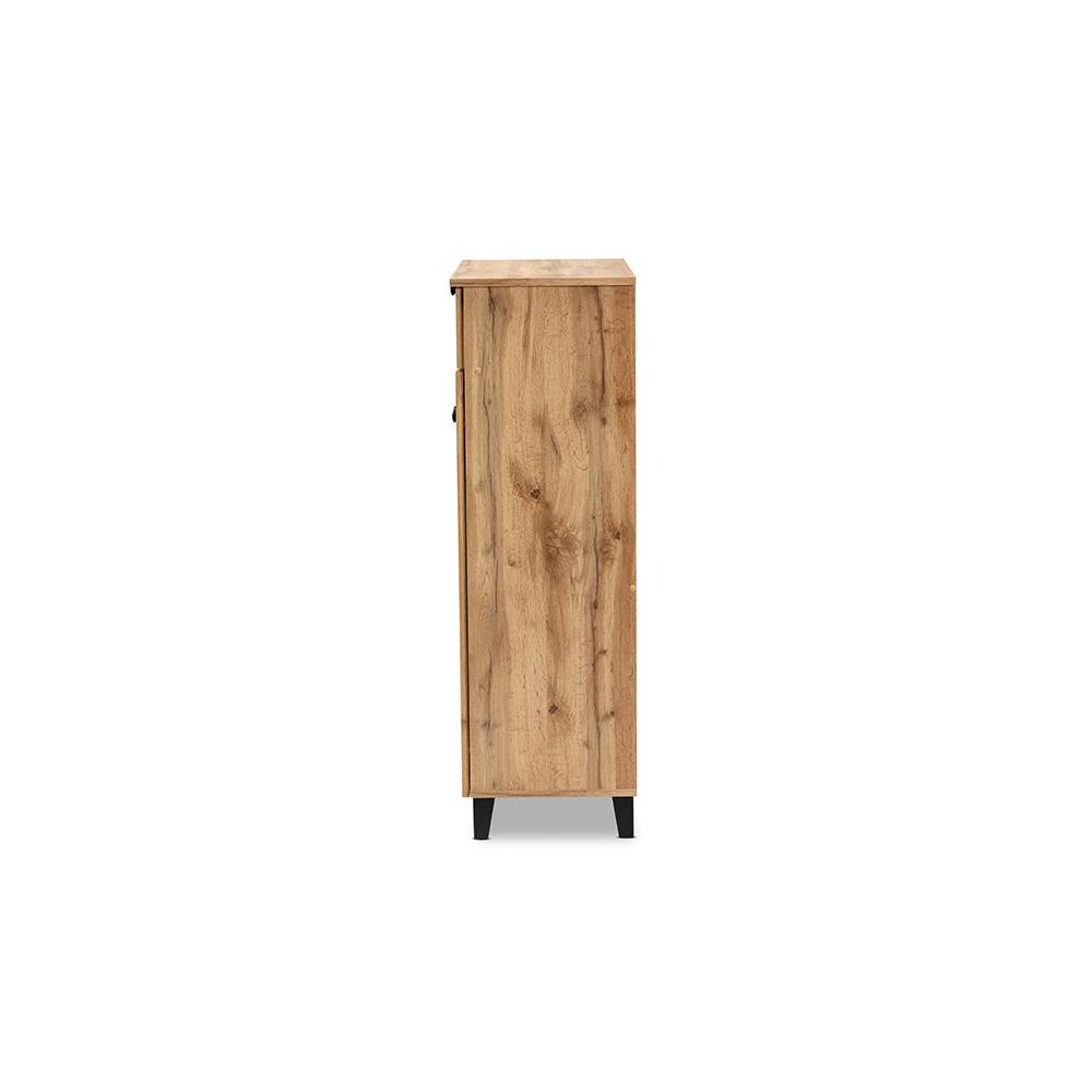 Oak Brown Finished Wood 5-Shelf Shoe Storage Cabinet. Picture 4