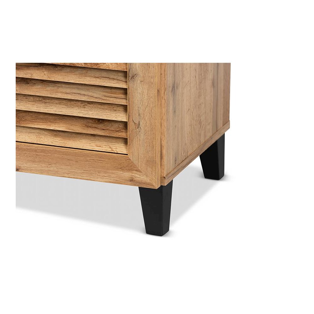 Oak Brown Finished Wood 5-Shelf Shoe Storage Cabinet. Picture 6