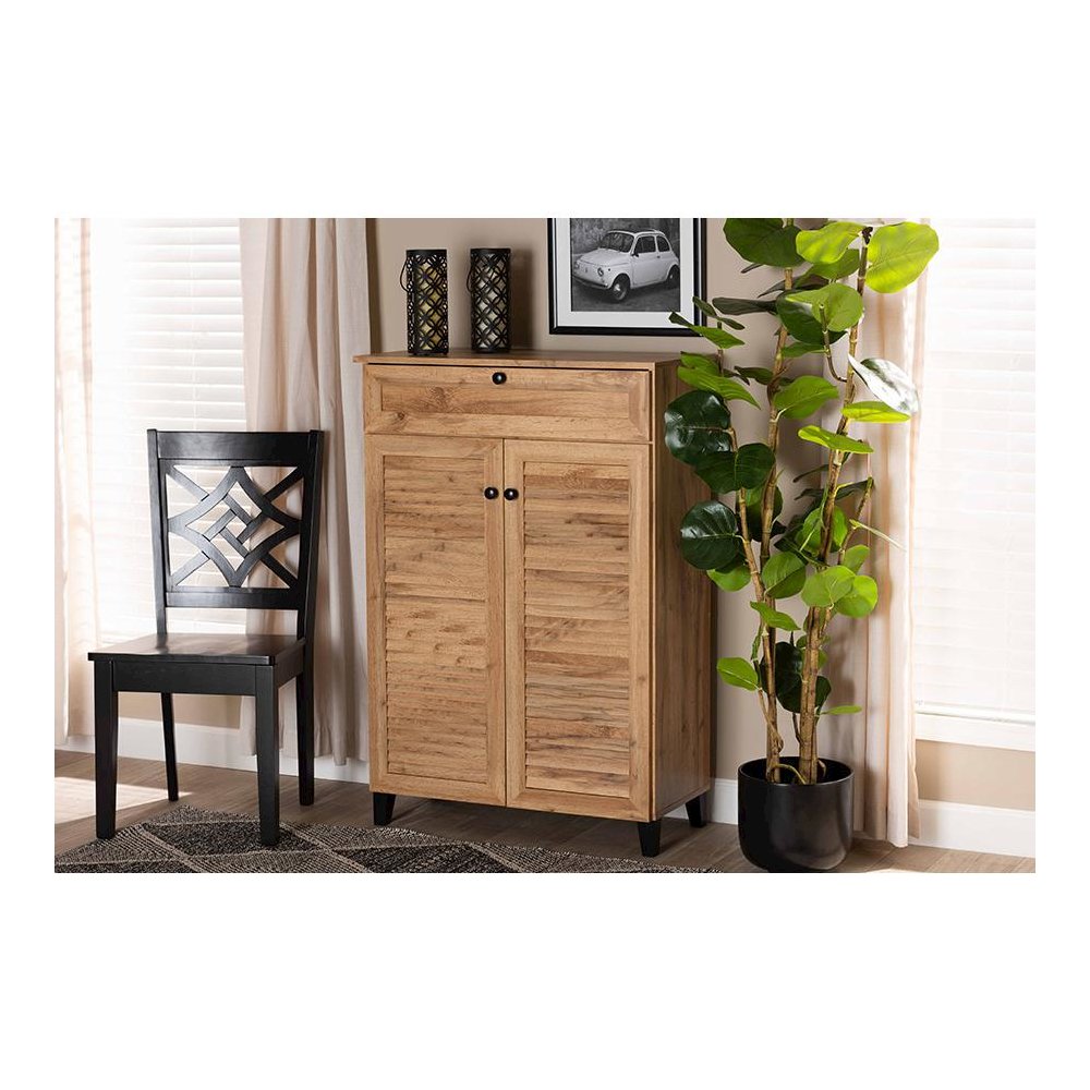 Oak Brown Finished Wood 5-Shelf Shoe Storage Cabinet. Picture 8