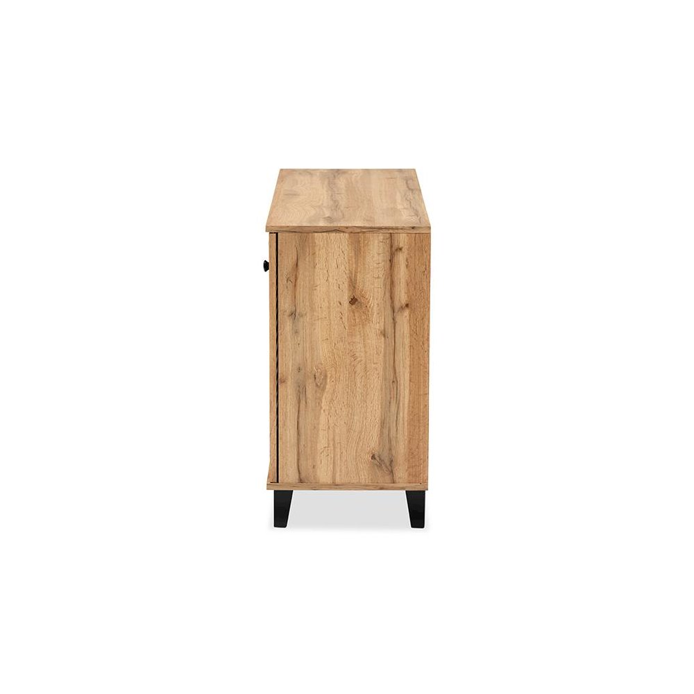 Oak Brown Finished Wood 3-Door Shoe Storage Cabinet. Picture 4