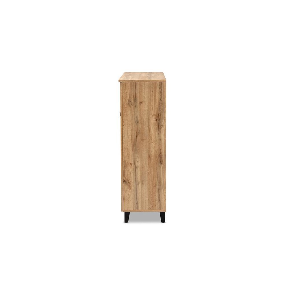 Oak Brown Finished Wood 3-Door Shoe Storage Cabinet with Drawer. Picture 4