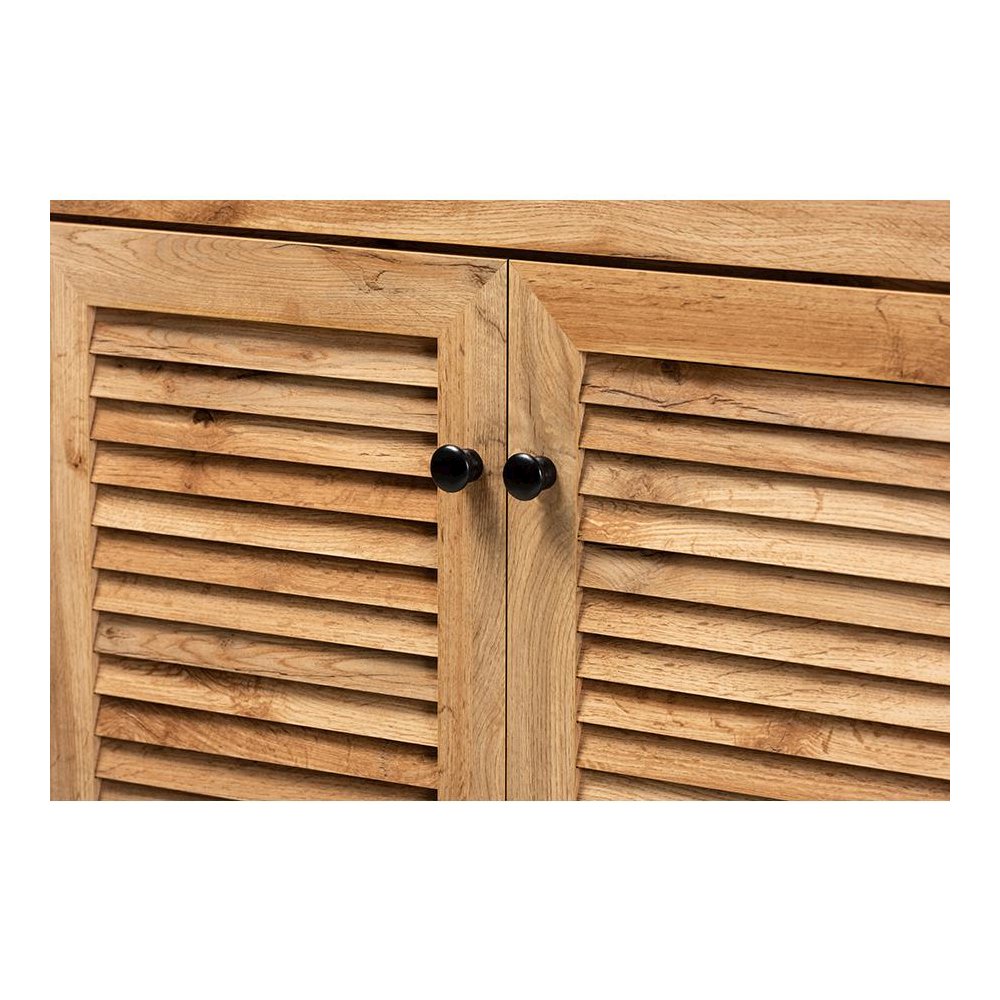 Oak Brown Finished Wood 3-Door Shoe Storage Cabinet with Drawer. Picture 5