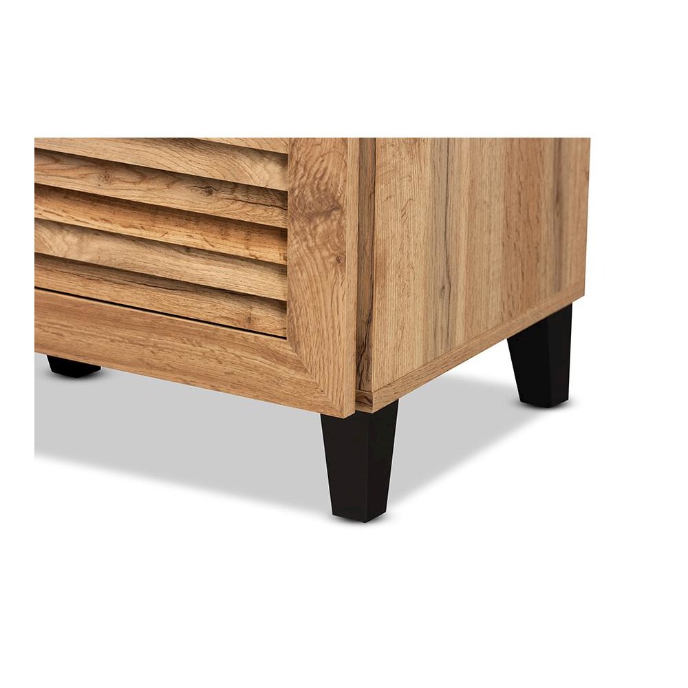 Oak Brown Finished Wood 3-Door Shoe Storage Cabinet with Drawer. Picture 6