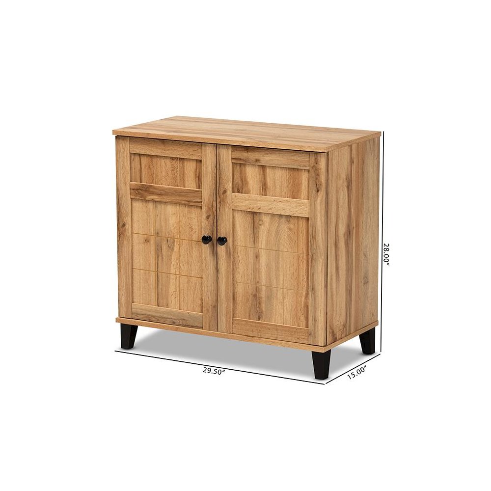 Oak Brown Finished Wood 2-Door Shoe Storage Cabinet. Picture 11