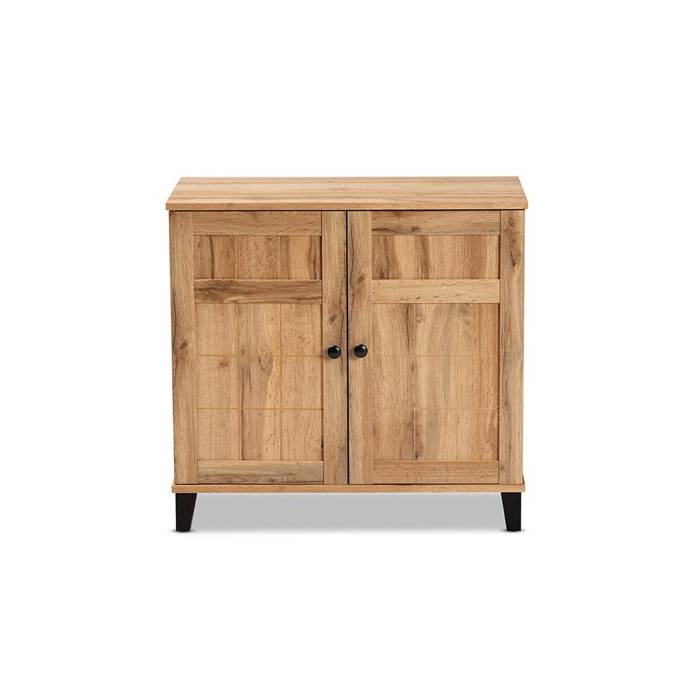 Oak Brown Finished Wood 2-Door Shoe Storage Cabinet. Picture 3