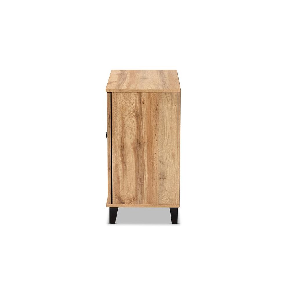 Oak Brown Finished Wood 2-Door Shoe Storage Cabinet. Picture 4
