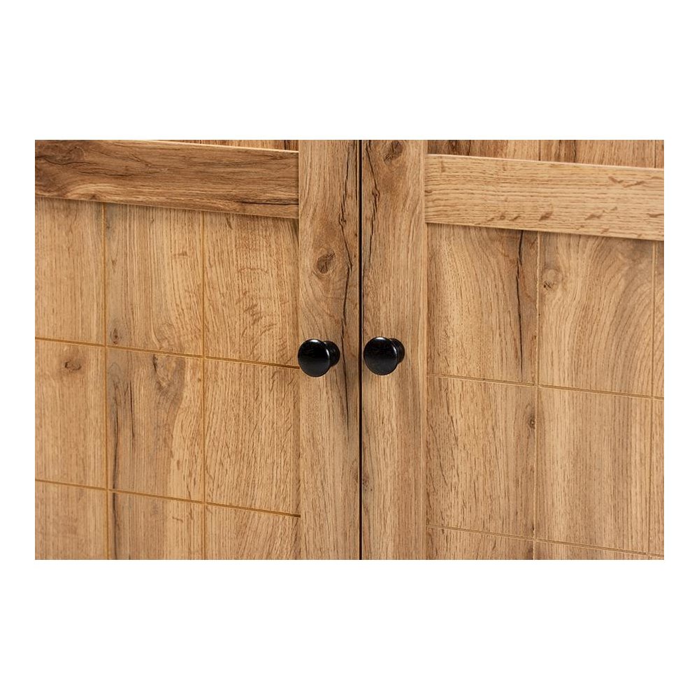 Oak Brown Finished Wood 2-Door Shoe Storage Cabinet. Picture 5