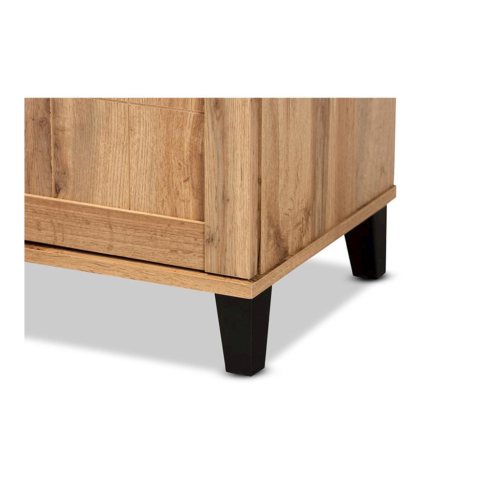 Oak Brown Finished Wood 2-Door Shoe Storage Cabinet. Picture 6