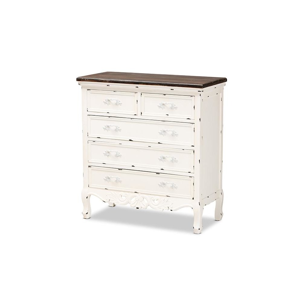 Antique White Finished Wood 5-Drawer Storage Cabinet. Picture 1