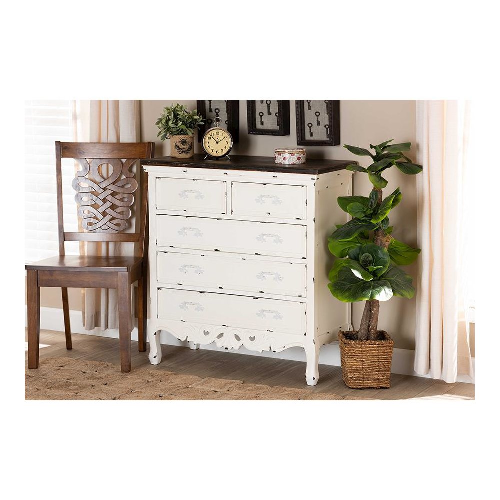 Antique White Finished Wood 5-Drawer Storage Cabinet. Picture 9