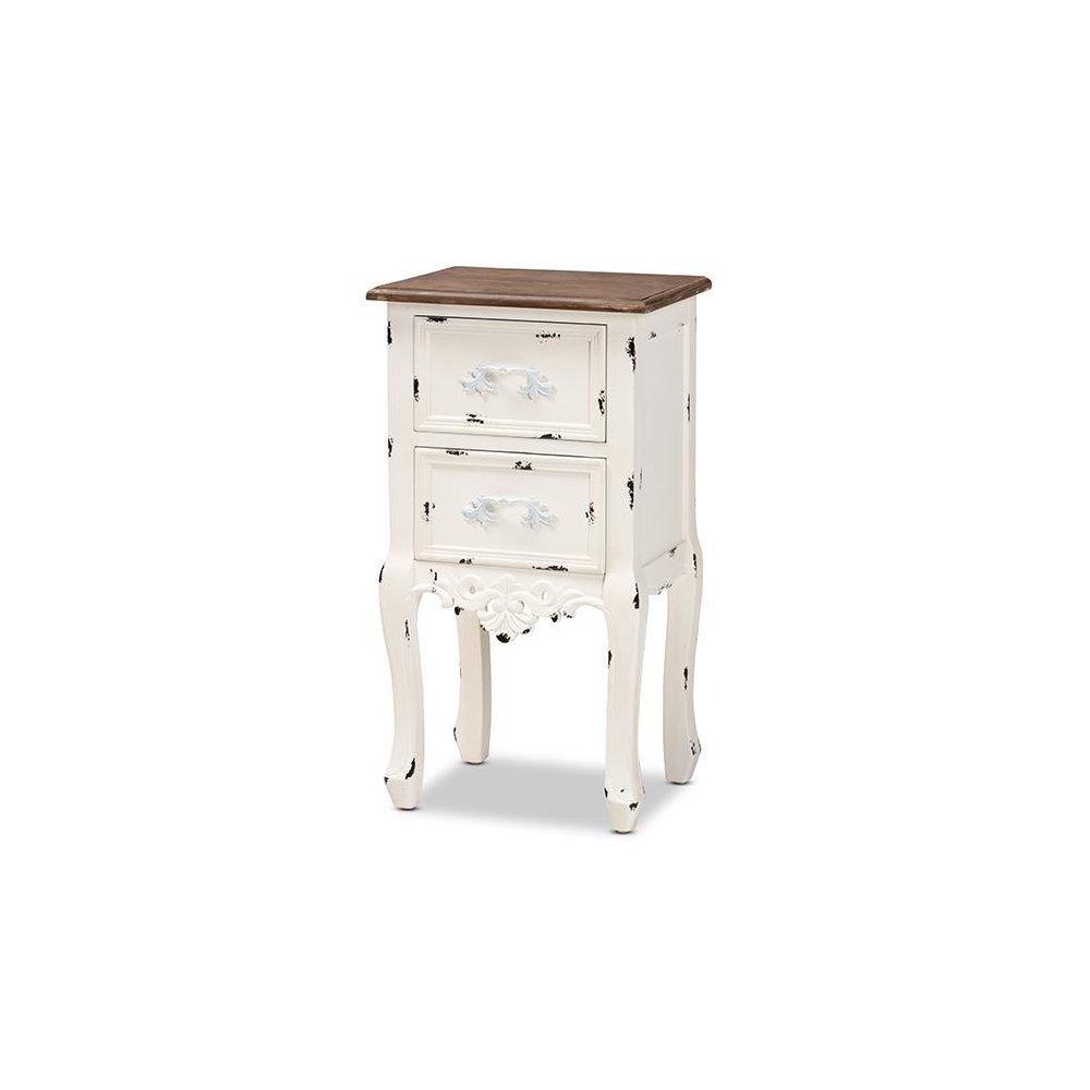Baxton Studio Levron Classic and Traditional Two-Tone Walnut Brown and Antique White Finished Wood 2-Drawer Nightstand. Picture 1