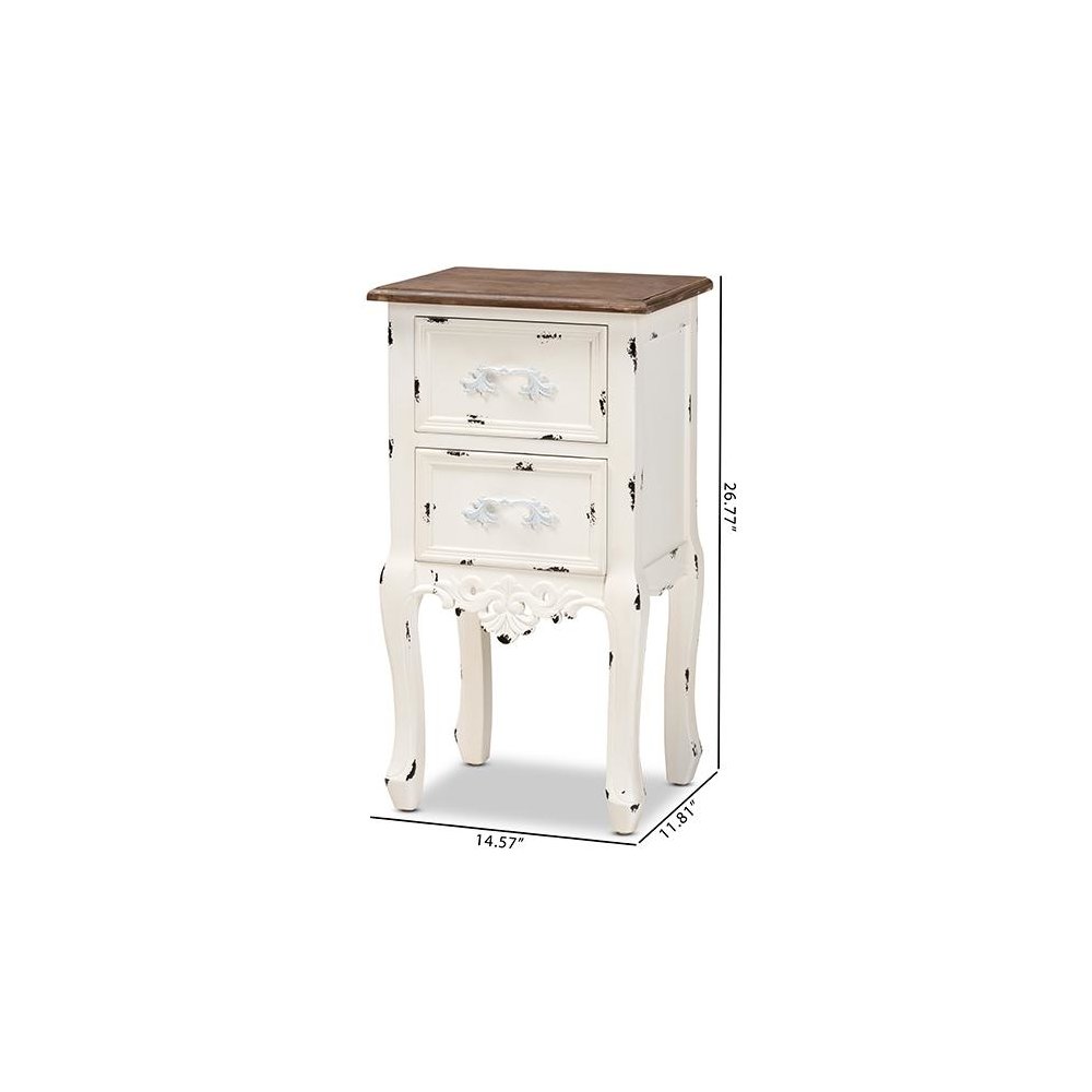 Baxton Studio Levron Classic and Traditional Two-Tone Walnut Brown and Antique White Finished Wood 2-Drawer Nightstand. Picture 10